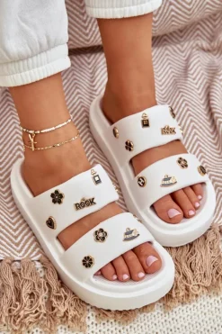 Damskie Boto Piankowe Klapki Damskie Z Przypinkami Białe Ravanala