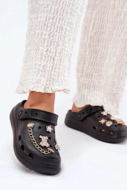 Damskie Boto Piankowe Klapki Damskie Z Przypinkami Czarne Linaviela