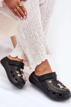 Damskie Boto Piankowe Klapki Damskie Z Przypinkami Czarne Linaviela