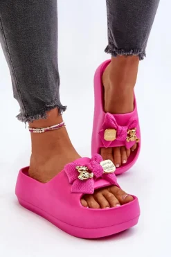 Damskie Boto Piankowe Klapki Damskie Z Kokardą Fuksja Salessa