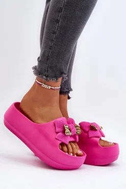 Damskie Boto Piankowe Klapki Damskie Z Kokardą Fuksja Salessa