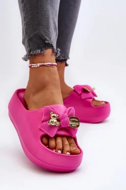 Damskie Boto Piankowe Klapki Damskie Z Kokardą Fuksja Salessa