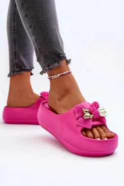 Damskie Boto Piankowe Klapki Damskie Z Kokardą Fuksja Salessa