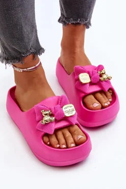 Damskie Boto Piankowe Klapki Damskie Z Kokardą Fuksja Salessa