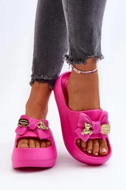 Damskie Boto Piankowe Klapki Damskie Z Kokardą Fuksja Salessa