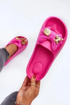 Damskie Boto Piankowe Klapki Damskie Z Kokardą Fuksja Salessa