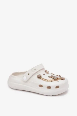 Online Boto Piankowe Klapki Damskie Z Przypinkami Białe Linaviela