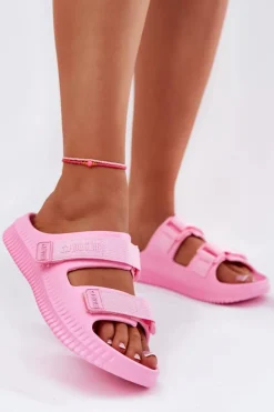 New Big Star Shoes Piankowe Klapki Damskie Z Rzepami Big Star RR274A528 Różowe Różowy