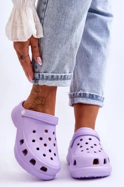 Hot Boto Piankowe Klapki Kroksy Na Masywnej Podeszwie Fioletowe Katniss