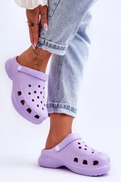 Hot Boto Piankowe Klapki Kroksy Na Masywnej Podeszwie Fioletowe Katniss