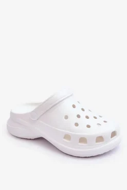 Clearance Boto Piankowe Klapki Kroksy Na Masywnej Podeszwie Białe Katniss