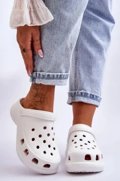 Clearance Boto Piankowe Klapki Kroksy Na Masywnej Podeszwie Białe Katniss