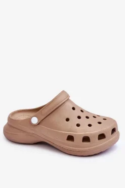 Damskie Boto Piankowe Klapki Kroksy Na Masywnej Podeszwie Beżowe Katniss