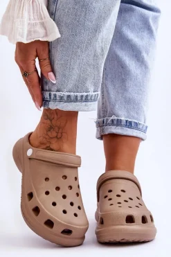 Damskie Boto Piankowe Klapki Kroksy Na Masywnej Podeszwie Beżowe Katniss