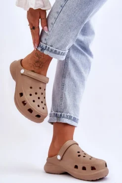 Damskie Boto Piankowe Klapki Kroksy Na Masywnej Podeszwie Beżowe Katniss