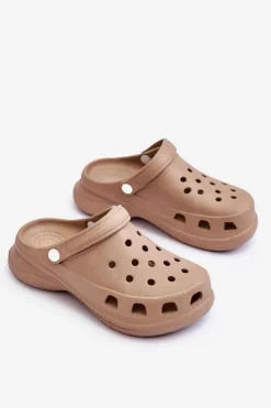 Damskie Boto Piankowe Klapki Kroksy Na Masywnej Podeszwie Beżowe Katniss