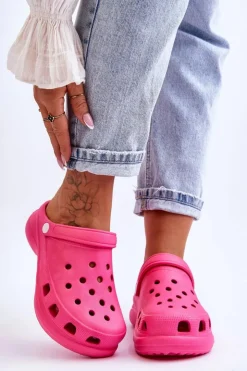 Damskie Boto Piankowe Klapki Kroksy Na Masywnej Podeszwie Ciemnoróżowe Katniss