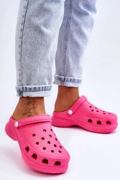 Damskie Boto Piankowe Klapki Kroksy Na Masywnej Podeszwie Ciemnoróżowe Katniss