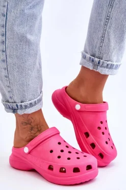 Damskie Boto Piankowe Klapki Kroksy Na Masywnej Podeszwie Ciemnoróżowe Katniss