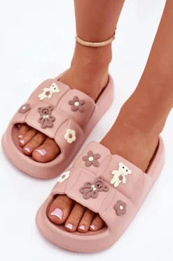 Damskie Boto Piankowe Klapki Z Przypinkami Różowe Redienna