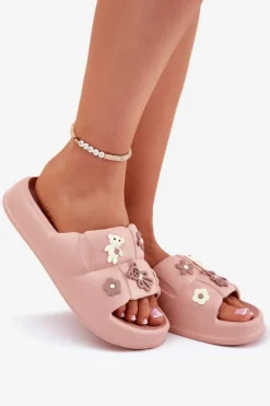 Damskie Boto Piankowe Klapki Z Przypinkami Różowe Redienna