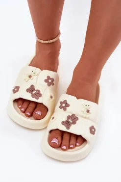 Outlet Boto Piankowe Klapki Z Przypinkami Ecru Redienna Biały