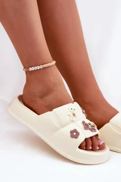 Outlet Boto Piankowe Klapki Z Przypinkami Ecru Redienna Biały