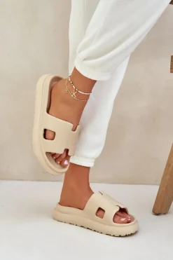 Boto Piankowe Klapki Z Wycięciami Beżowe Neladith Beżowy