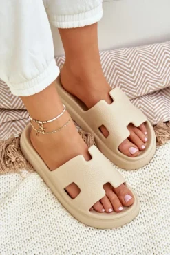 Boto Piankowe Klapki Z Wycięciami Beżowe Neladith Beżowy