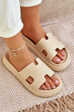 Boto Piankowe Klapki Z Wycięciami Beżowe Neladith Beżowy