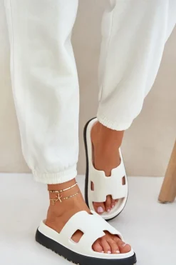 Boto Klapki Basenowe|Klapki Na Platformie*Piankowe Klapki Z Wycięciami Białe Neladith Biały