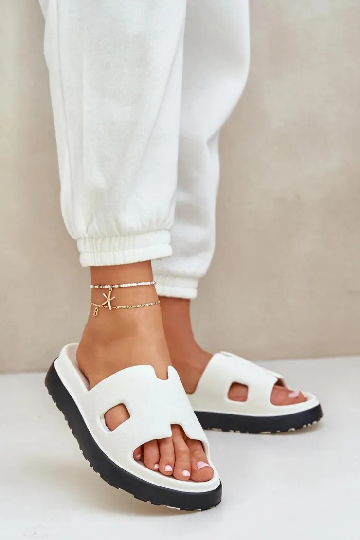 Boto Klapki Basenowe|Klapki Na Platformie*Piankowe Klapki Z Wycięciami Białe Neladith Biały