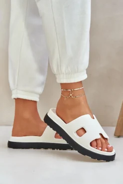 Boto Klapki Basenowe|Klapki Na Platformie*Piankowe Klapki Z Wycięciami Białe Neladith Biały