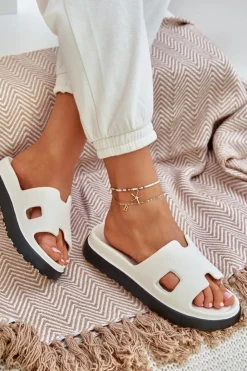 Boto Klapki Basenowe|Klapki Na Platformie*Piankowe Klapki Z Wycięciami Białe Neladith Biały