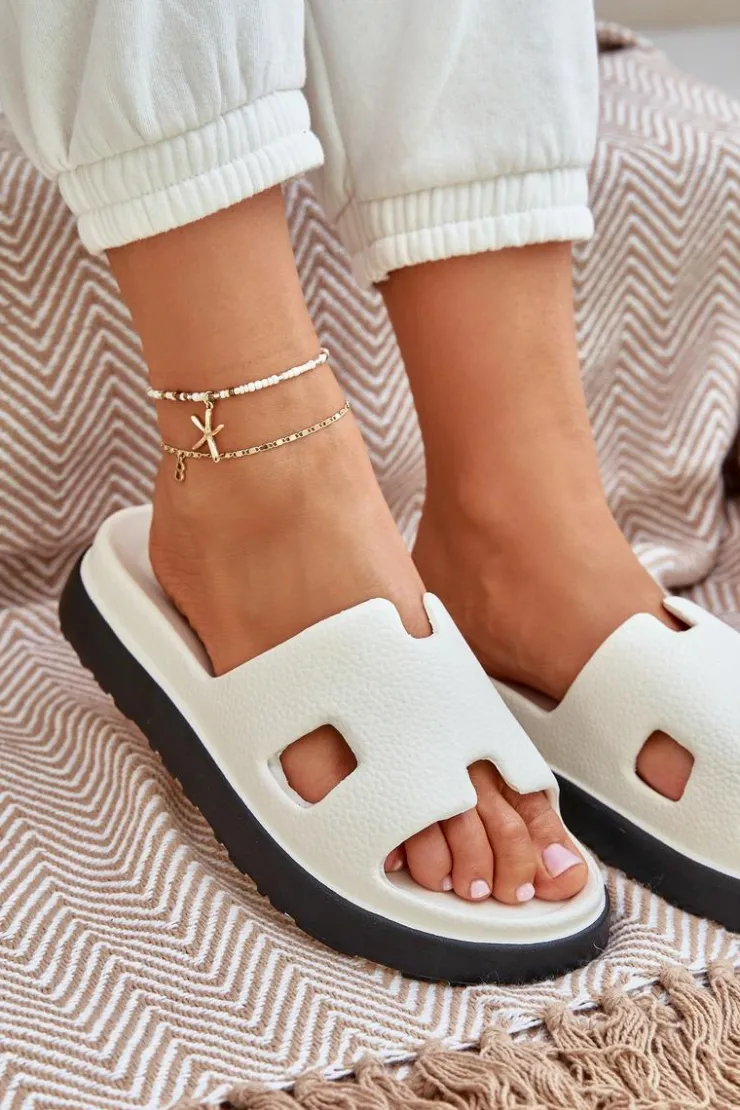 Boto Klapki Basenowe|Klapki Na Platformie*Piankowe Klapki Z Wycięciami Białe Neladith Biały