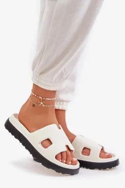 Boto Klapki Basenowe|Klapki Na Platformie*Piankowe Klapki Z Wycięciami Białe Neladith Biały