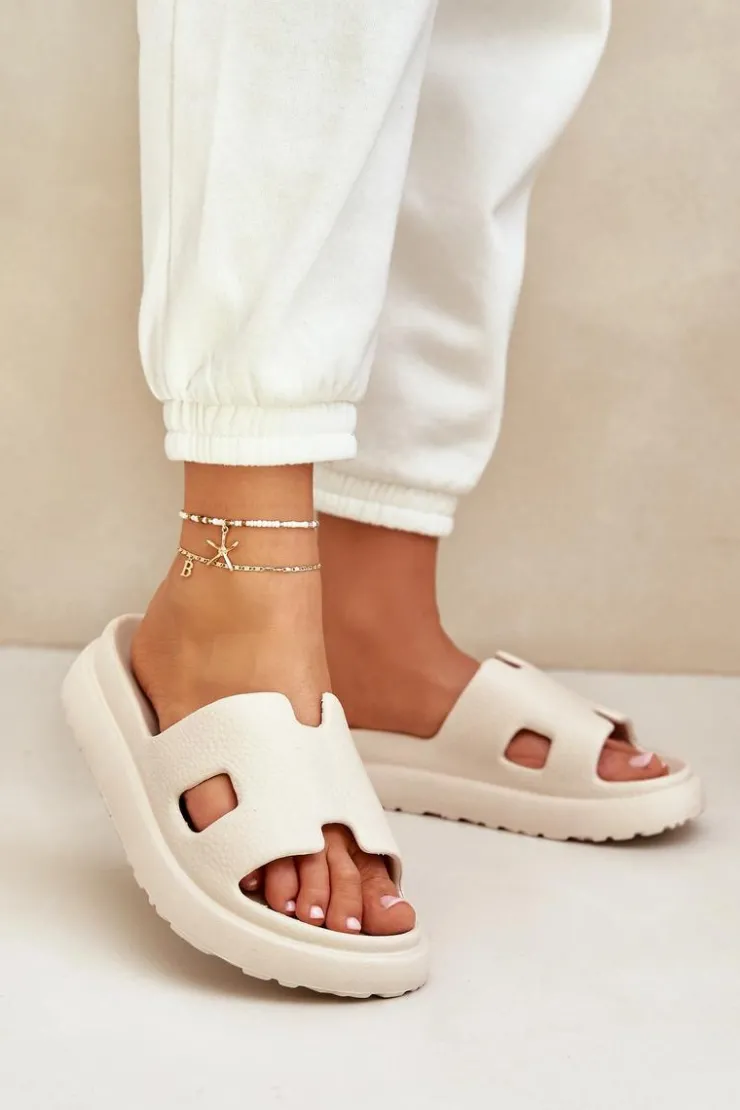 Boto Klapki Na Platformie|Klapki Damskie Klasyczne*Piankowe Klapki Z Wycięciami Jasnobeżowe Neladith Beżowy