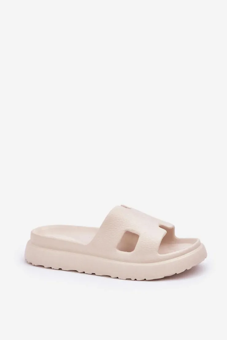Boto Klapki Na Platformie|Klapki Damskie Klasyczne*Piankowe Klapki Z Wycięciami Jasnobeżowe Neladith Beżowy