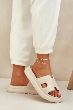 Boto Klapki Na Platformie|Klapki Damskie Klasyczne*Piankowe Klapki Z Wycięciami Jasnobeżowe Neladith Beżowy