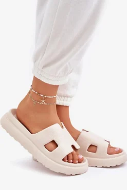 Boto Klapki Na Platformie|Klapki Damskie Klasyczne*Piankowe Klapki Z Wycięciami Jasnobeżowe Neladith Beżowy