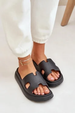 Damskie Boto Piankowe Klapki Z Wycięciami Czarne Neladith