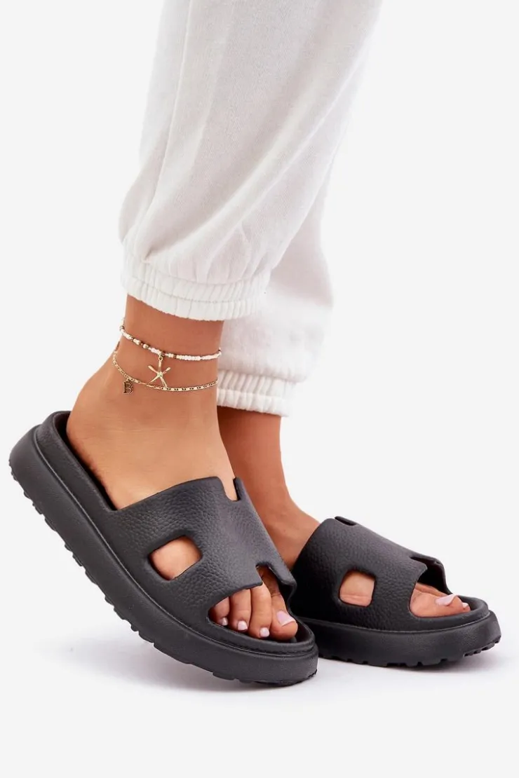 Damskie Boto Piankowe Klapki Z Wycięciami Czarne Neladith