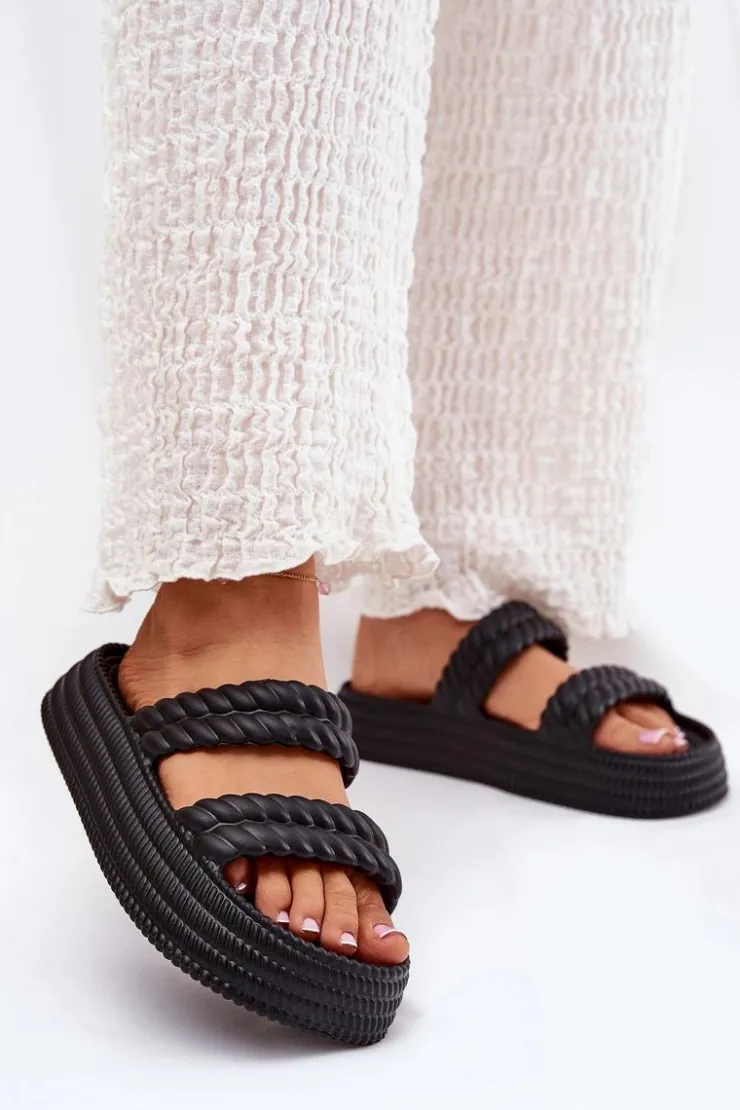 Best Damskie buty S.Barski Piankowe Lekkie Klapki Damskie Na Platformie S.Barski ZK51-001 Czarne Czarny