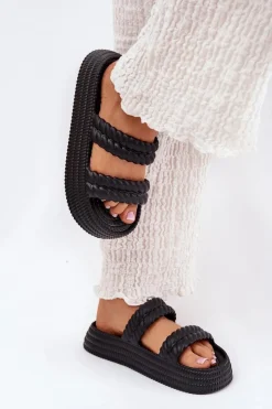 Best Damskie buty S.Barski Piankowe Lekkie Klapki Damskie Na Platformie S.Barski ZK51-001 Czarne Czarny