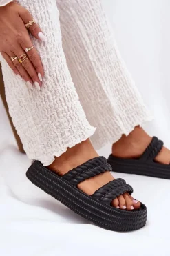 Best Damskie buty S.Barski Piankowe Lekkie Klapki Damskie Na Platformie S.Barski ZK51-001 Czarne Czarny