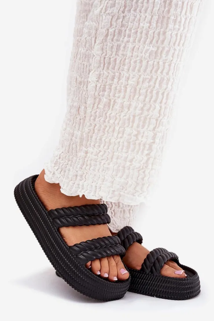 Best Damskie buty S.Barski Piankowe Lekkie Klapki Damskie Na Platformie S.Barski ZK51-001 Czarne Czarny