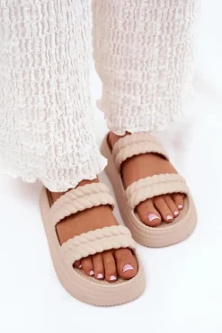 Damskie buty S.Barski Klapki Basenowe|Klapki Na Platformie*Piankowe Lekkie Klapki Damskie Na Platformie S.Barski ZK51-001 Beżowe Beżowy