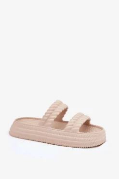 Damskie buty S.Barski Klapki Basenowe|Klapki Na Platformie*Piankowe Lekkie Klapki Damskie Na Platformie S.Barski ZK51-001 Beżowe Beżowy