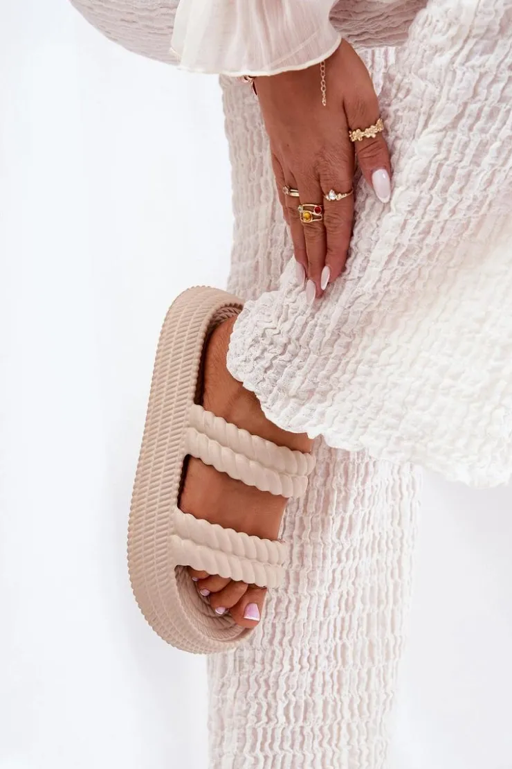 Damskie buty S.Barski Klapki Basenowe|Klapki Na Platformie*Piankowe Lekkie Klapki Damskie Na Platformie S.Barski ZK51-001 Beżowe Beżowy