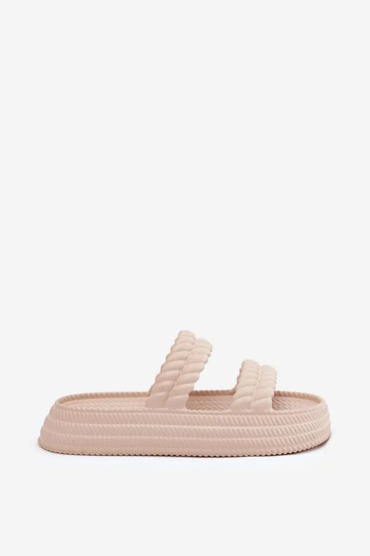 Damskie buty S.Barski Klapki Basenowe|Klapki Na Platformie*Piankowe Lekkie Klapki Damskie Na Platformie S.Barski ZK51-001 Beżowe Beżowy